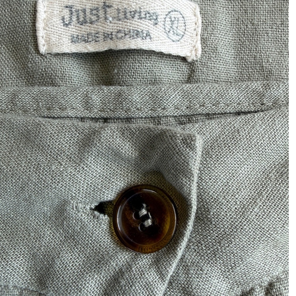 Linen Blend Soft Sage Green A-Line‎ Midi Skirt Button Front Pockets XL - Picture 8 of 10